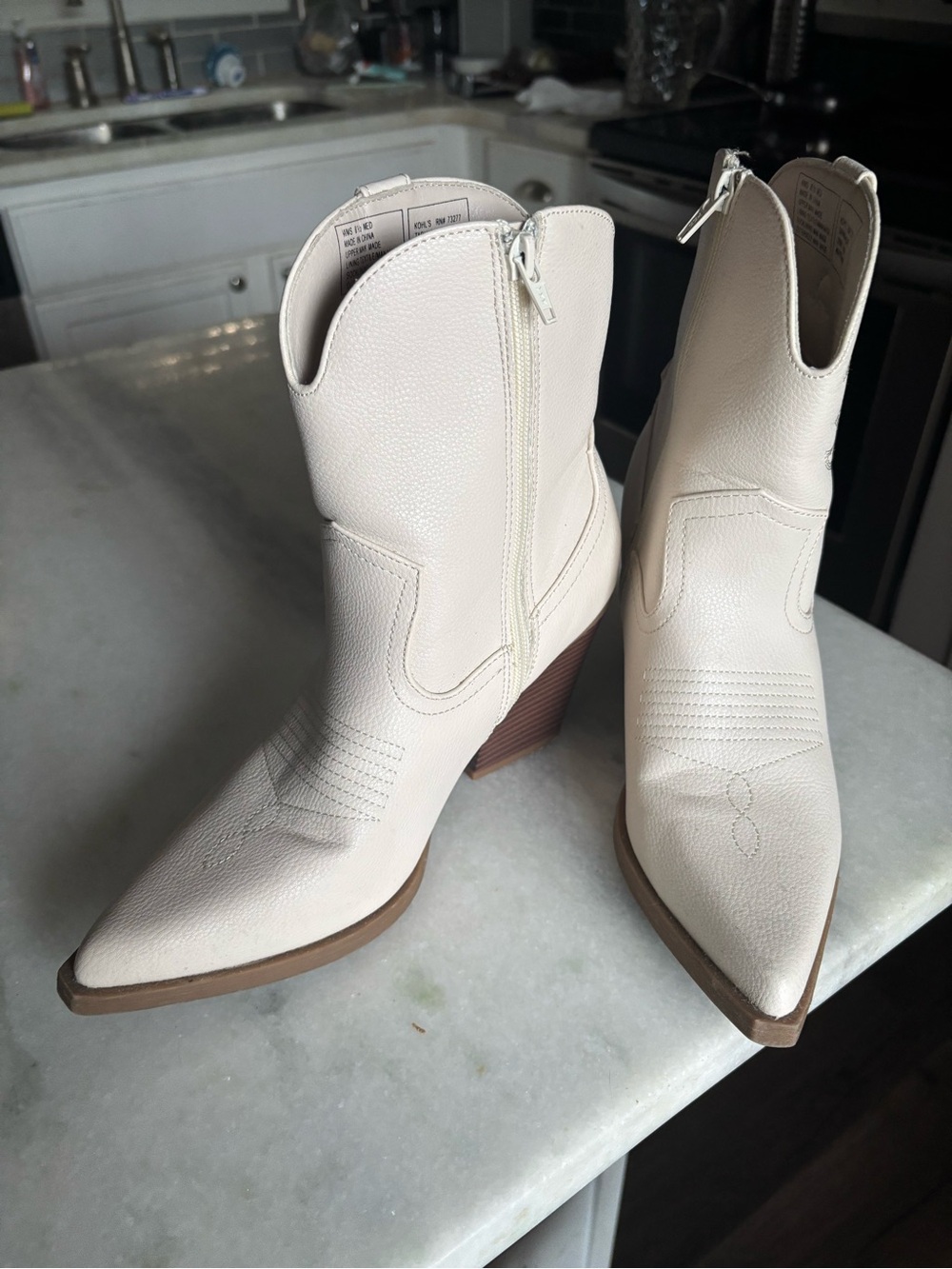 Women's Cream Western Ankle Boots with Side Zip
